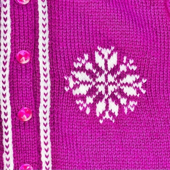 HAND-KNIT Vintage Snowflake Cardigan Sweater Magenta Purple Women's Size S - Picture 10 of 15